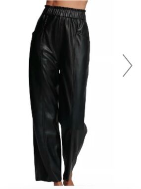 Sundays Black Faux Leather Wide-Leg Womens Pants